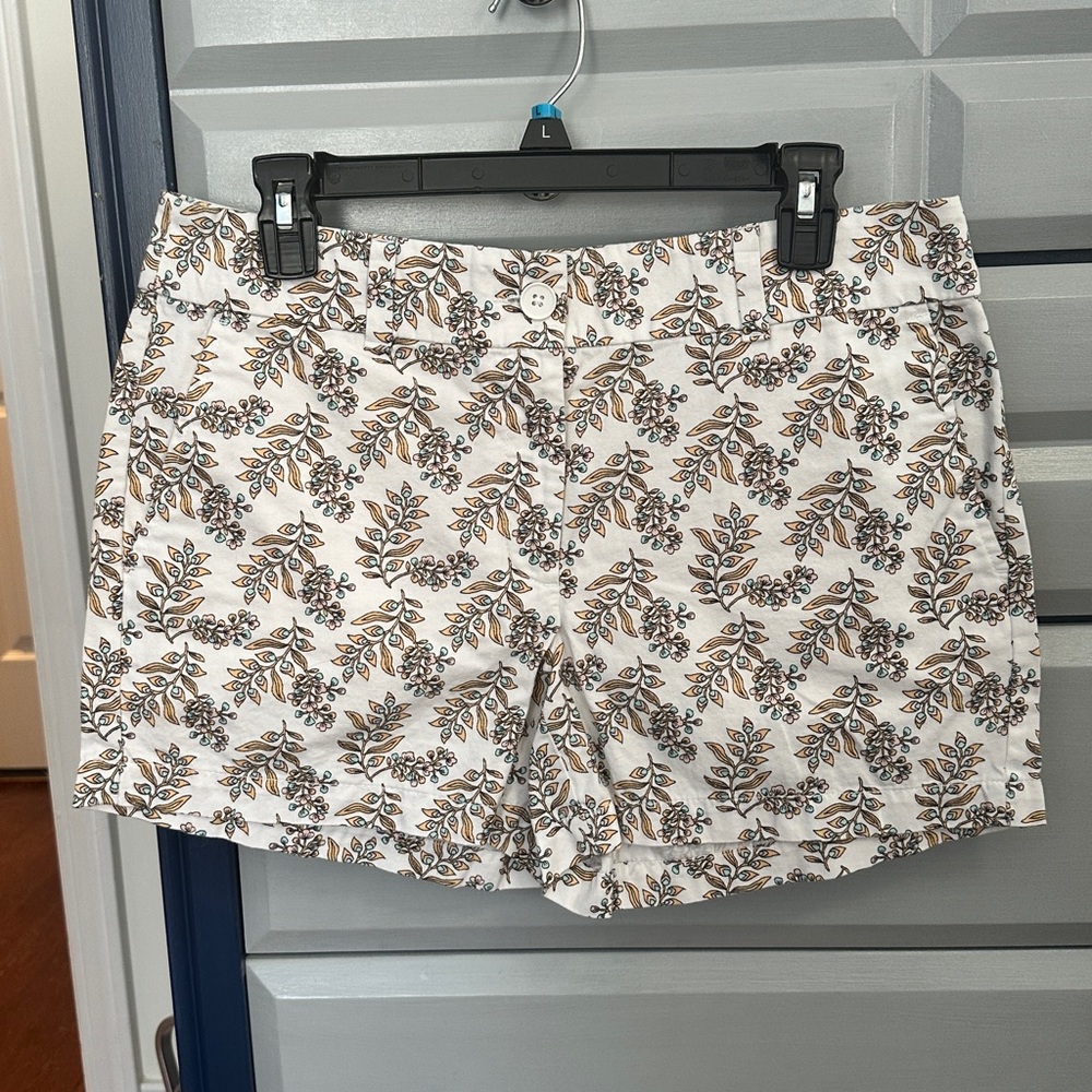 LOFT White Floral Vine Print Jean Shorts